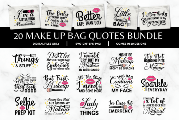 20 Makeup Bag Quotes Bundle: Graphics & Crafts Review