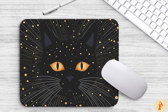 Doodle Black Cat in Space Mouse Pad Graphics and Backgrounds