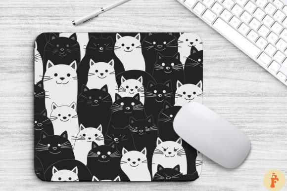 Doodle Cute Line Cat Pattern Mouse Pad Graphics and Backgrounds
