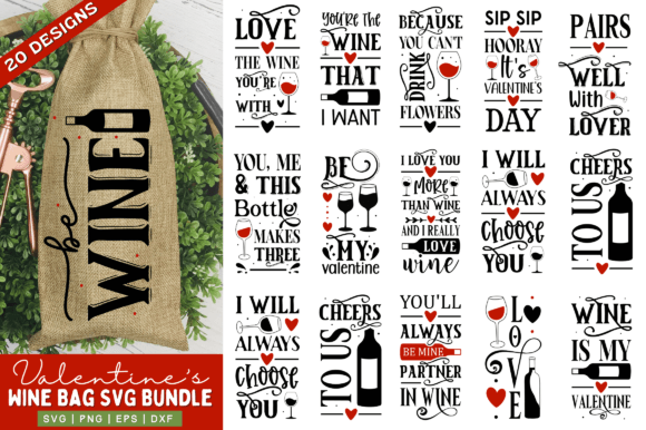 Valentine s Day Wine Bag SVG Bundle for Graphics & Crafts